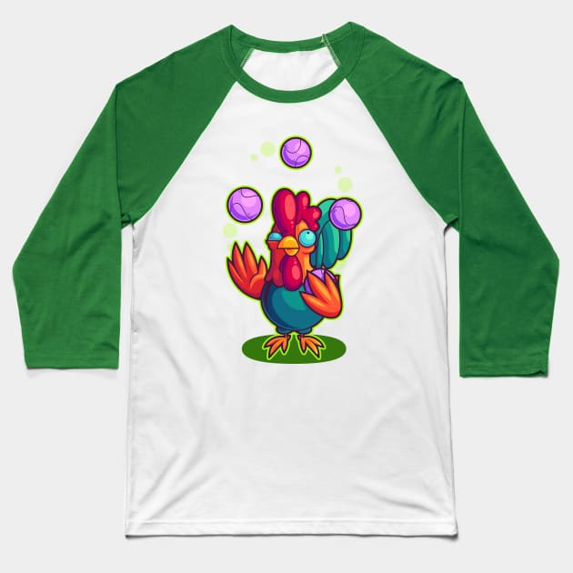 Juggling Rooster Baseball T-Shirt by ArtisticDyslexia